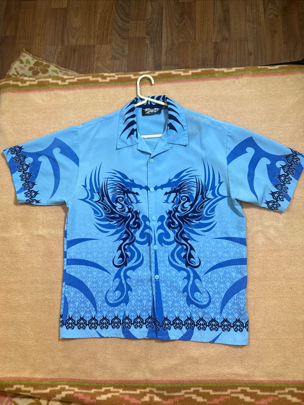 Dragonfly Men’s Button Down Shirt Y2K Rave Tribal Vintage Sz L